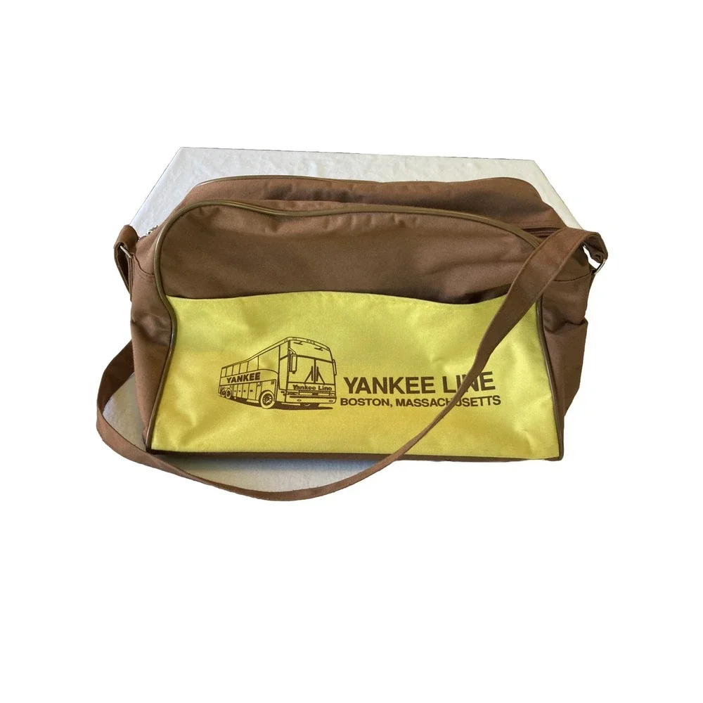 Vintage 70's Duffle Bag Yankee Line Boston Brown/Yellow Strap Retro